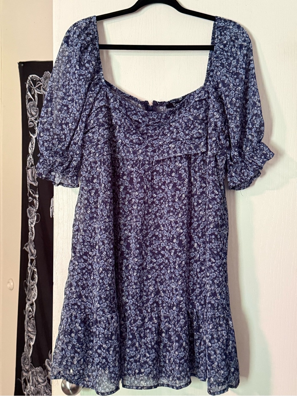 Trixxi Navy Blue Floral Square-Neck Mini Dress